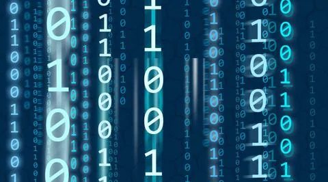 Digital binary code on a dark blue background with blue numbers. Stock Illustration