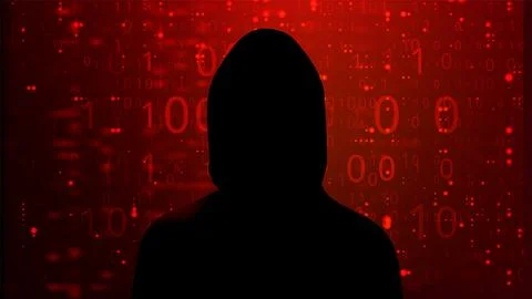 Digital Binary Code on Dark Red Background. Hacking 스톡 일러스트