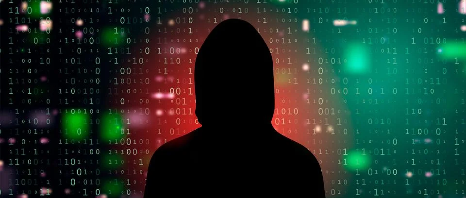 Digital Binary Code on Dark Red Background. Hacking 스톡 일러스트