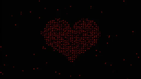 Digital binary code forms red heart on black background 4K Stock Footage 148054317