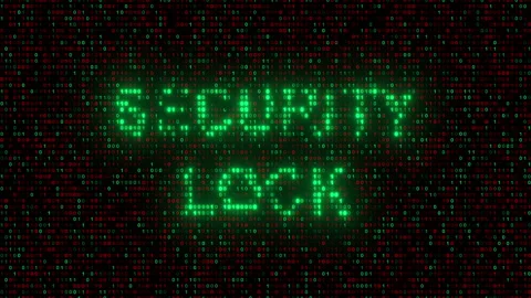Digital binary code with the green network security lock turning red Video stock 335197079