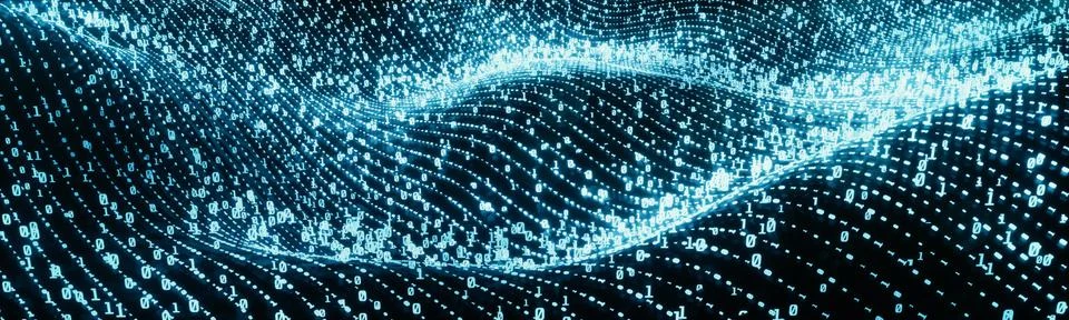 Digital Binary Code on Landscape Banner Blue Illustrazione stock