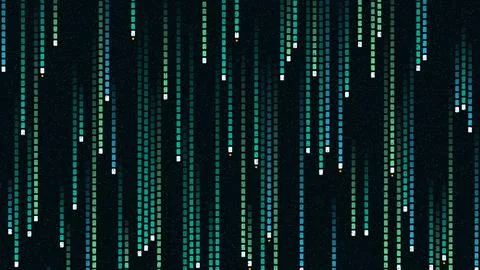 Digital binary code matrix glowing teal white on black background Stock Illustration