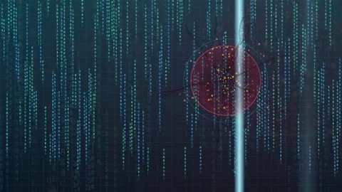 Digital Binary Code Matrix Rain Transition to Red Cyber Attack Alert Stock Footage 341453141
