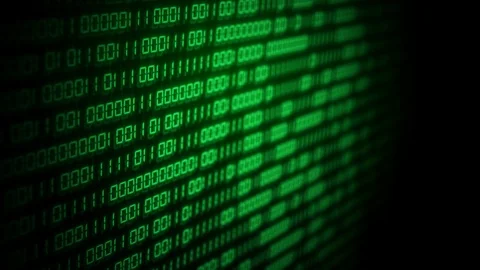 Digital binary code number on computer screen with video glitch effect. Green Video stock 126563114