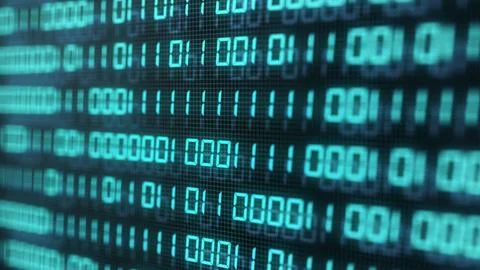Digital binary code number on computer screen background. Blue green digita.. 스톡 일러스트