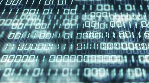 Digital binary code number on the computer display screen background. Blue... Stock-Fotos