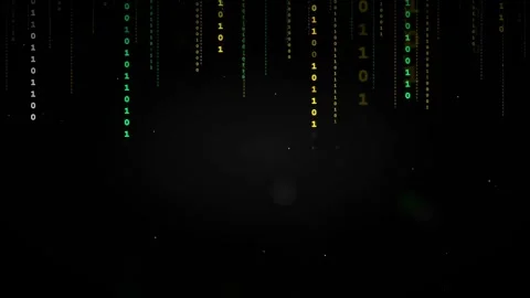 Digital binary code rain falling on a dark background representing big data and Stock Footage 336772298