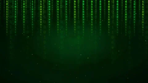 Digital binary code rain falling on dark green background for cyber security Stock Footage 336773308