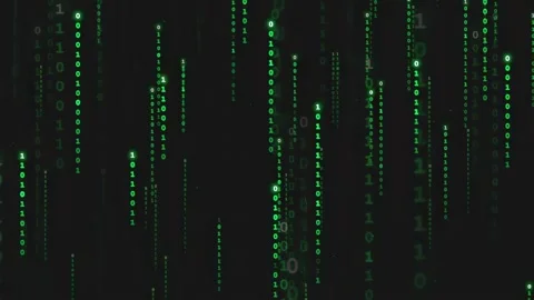Digital binary code rain falling on black background representing data Stock Footage 336775450