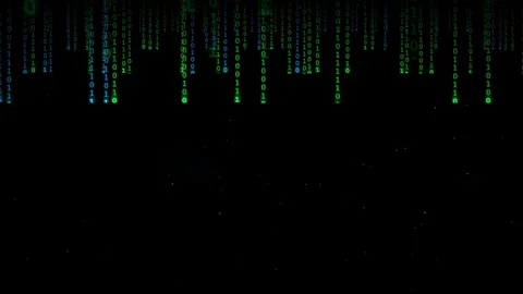 Digital Binary Code Rain Falling on Black Background Representing Big Data and Stock Footage 336775528