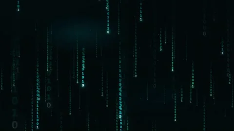 Digital binary code rain falling on a dark background representing big data and Stock Footage 336776083