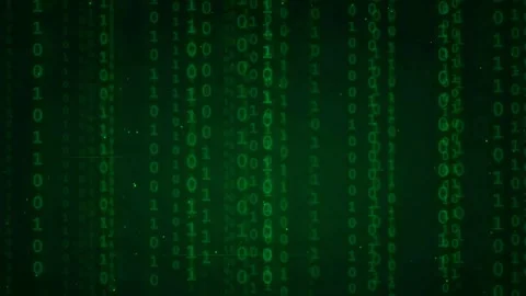 Digital binary code rain falling vertically on a dark green background for Stock Footage 336778503