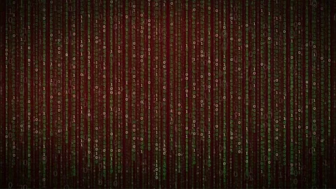 Digital binary code rain falling on dark red background for cyber security and Stock Footage 336779770