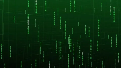 Digital binary code rain falling through green technology grid. Information.. 스톡 동영상 337022886