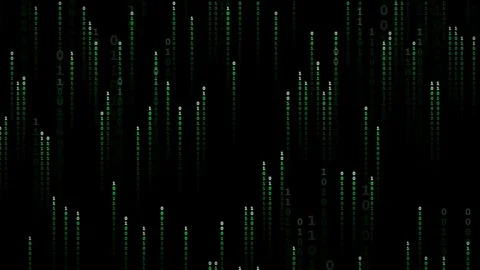 Digital binary code rain falling on black background representing big data and Stock Footage 343161660