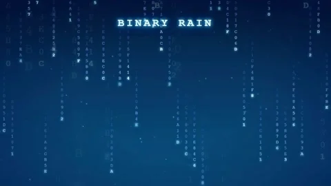 Digital binary code rain falling on a dark blue background for technology and Video stock 343169332