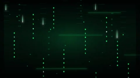 Digital binary code rain falling with glowing green numbers on a dark background Stock Footage 346504168