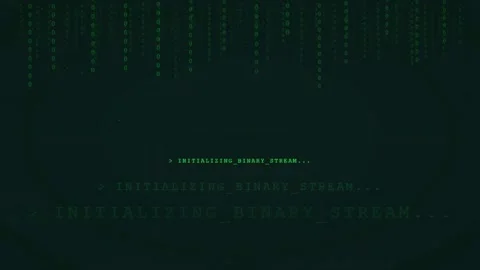 Digital binary code rain with system entry and initializing binary stream text Stock Footage 336779021