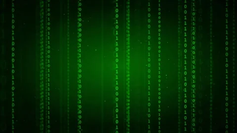 Digital binary code raining down on a dark green background for cyber security Stock Footage 336774403