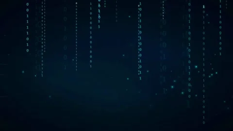 Digital binary code raining down on a dark blue background for technology and Stock Footage 336777096