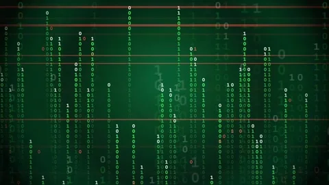 Digital binary code raining down on a dark green background for technology and Stock-Footage 343161499