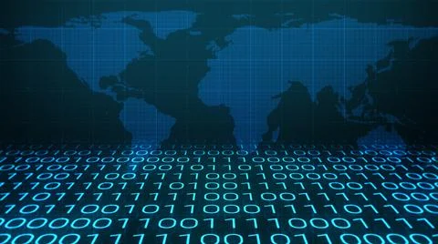 Digital Binary Code Random Number Technology Business World Map Background Illustrazione stock