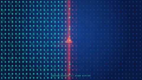 Digital binary code scanning animation with red alert line on dark blue Stock-Footage 343153231