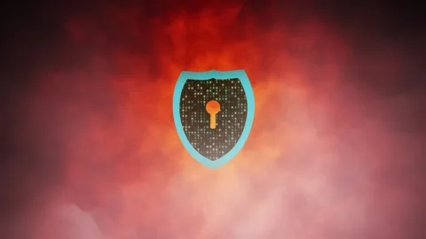 Digital binary code shield with fire background Video stock 345331065