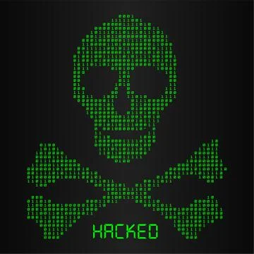 Digital binary code in skull and bone danger icon Stock Illustration