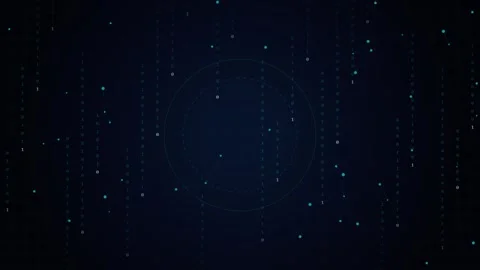 Digital binary code streaming with geometric nodes in dark cyber space vide.. Video stock 346551455