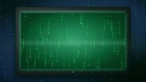 Digital binary code streaming on a green computer screen with futuristic cyber Stock Footage 343155831