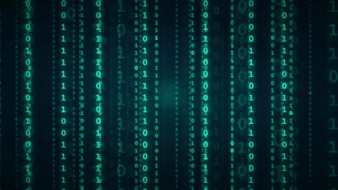 Digital binary code streaming vertically on a dark blue background for Stock Footage 336772591