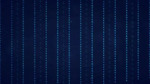 Digital binary code streaming vertically on a dark blue background for Stock Footage 336774793