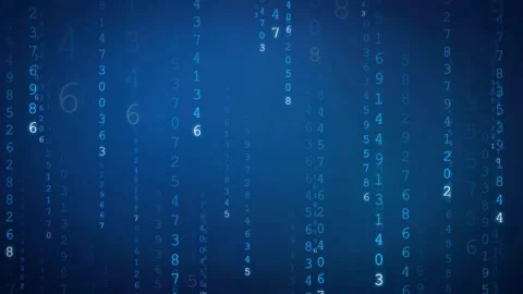 Digital binary code streaming vertically on a dark blue background for Stock Footage 343169505