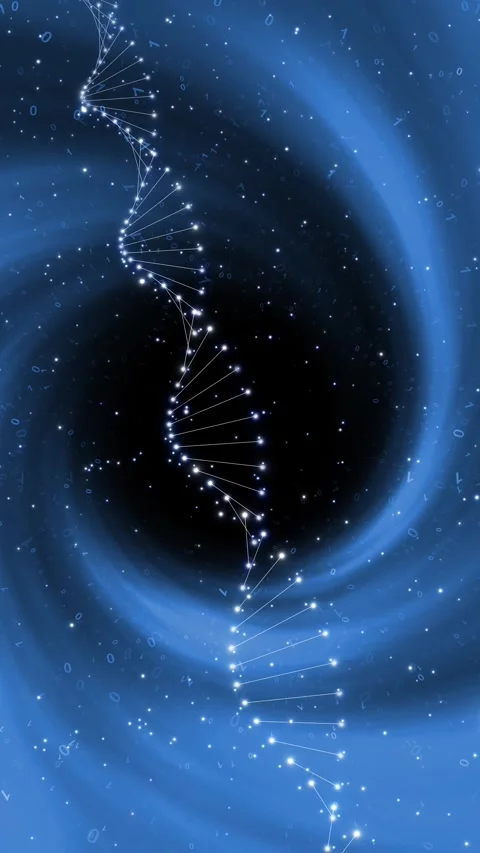 Digital binary code tunnel with artistic dna chain loop rotation Stock Footage 344142159