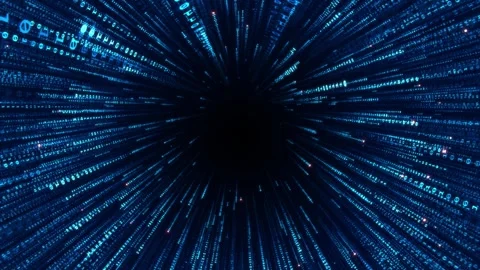 Digital Binary Code Tunnel Hyperspace Background with Glowing Blue Data Stream Vídeo Stock 346144531
