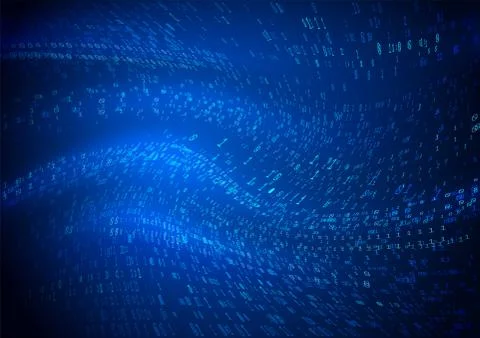 Digital binary code waves. Abstract technology backround with flowing data. Big Stock Illustration