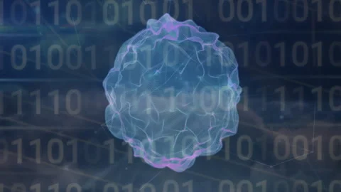 Digital binary coding animation over abstract 3D shape on dark background Stock Footage 305292512