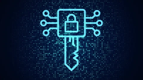Digital binary data and streaming digital code, Electronic key icon Video stock 336603193
