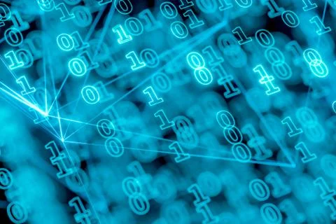 Digital binary data and streaming binary code background, 3d rendering. 스톡 일러스트