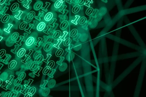 Digital binary data and streaming binary code background, 3d rendering. Stockillustratie