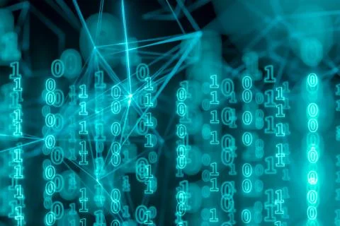 Digital binary data and streaming binary code background, 3d rendering. イラスト素材