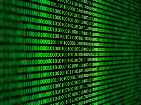 Digital binary data close-up shallow depth of field. 3d illustration. Illustrazione stock