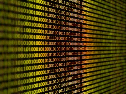 Digital binary data close-up shallow depth of field. 3d illustration. Stock Illustration