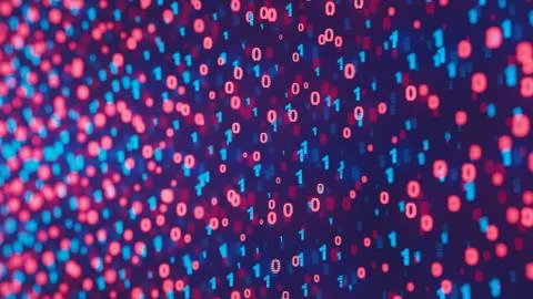 Digital Binary Data Digital Background, Depth of Field (DOF). 3D Render. Stock Illustration