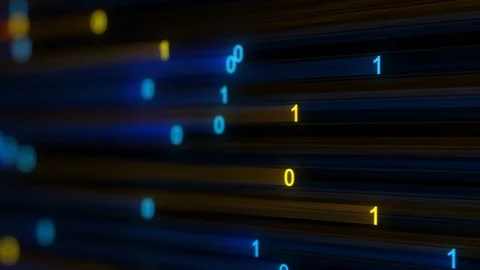 Digital binary data stream loopable animation render with DOF 4k UHD (3840x2160) Stock Footage 82576893
