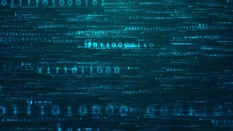 Digital binary data texture visual with cyan code layers, dark network lines, an Stock Footage 340550204