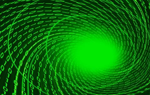 Digital binary data tunnel and binary code streaming on the black background. Stockillustratie