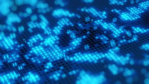 Digital Binary Grid with Glowing Blue Lights Stock Footage 298608932